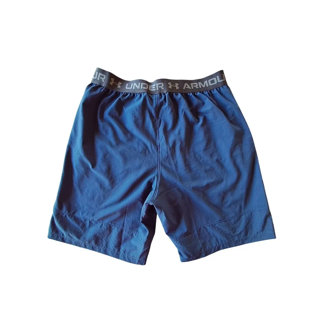 Under Armour Mens Blue Athletic Training Shorts Fitted Large Pockets Gym Running